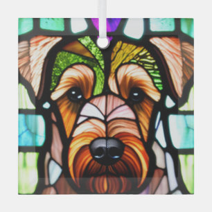 Airedale Terrier "Stained Glass"  Glass Tree Decoration