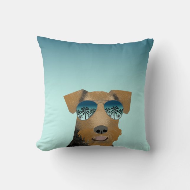 Airedale Terrier sunglasses tropical summer dog Cushion (Front)
