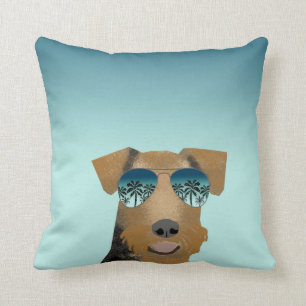 Airedale Terrier sunglasses tropical summer dog Cushion