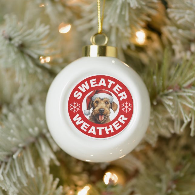 Airedale Terrier Sweater Weather Ceramic Ball Christmas Ornament (Tree)
