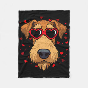 Airedale Terrier Valentine Heart Cute Dog Lovers Fleece Blanket