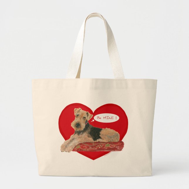 Airedale Terrier Valentine Large Tote Bag (Front)