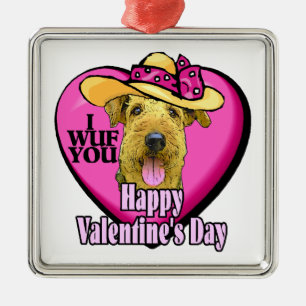 Airedale Terrier Valentines Day Metal Ornament