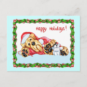 Airedale Terrier Waiting for Santa Holiday Postcard