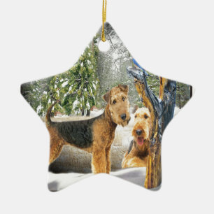 Airedale Terrier Winter Day gifts Ceramic Tree Decoration