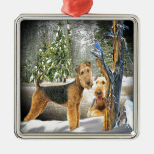 Airedale Terrier Winter Day gifts Metal Tree Decoration