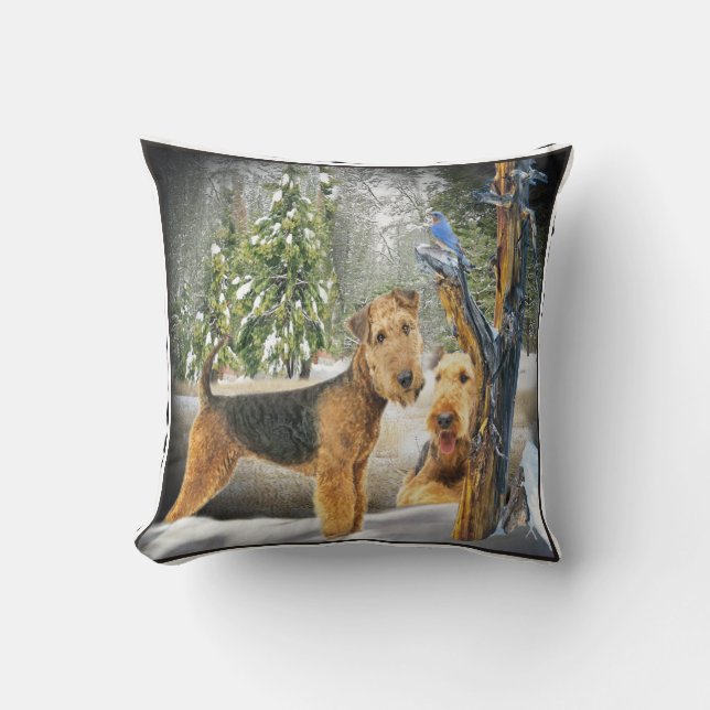 Airedale Terrier Winter Day Pillow (Front)