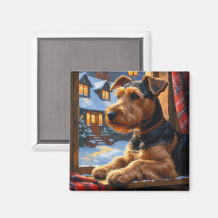 Airedale Terrier With Christmas Lights Holiday  Magnet