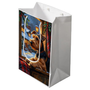 Airedale Terrier With Christmas Lights Holiday Medium Gift Bag