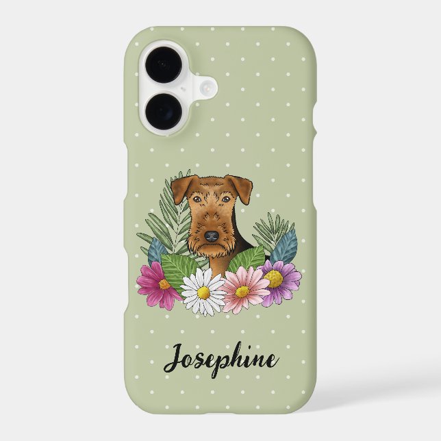 Airedale Terrier With Colourful Flowers And Name (Back)