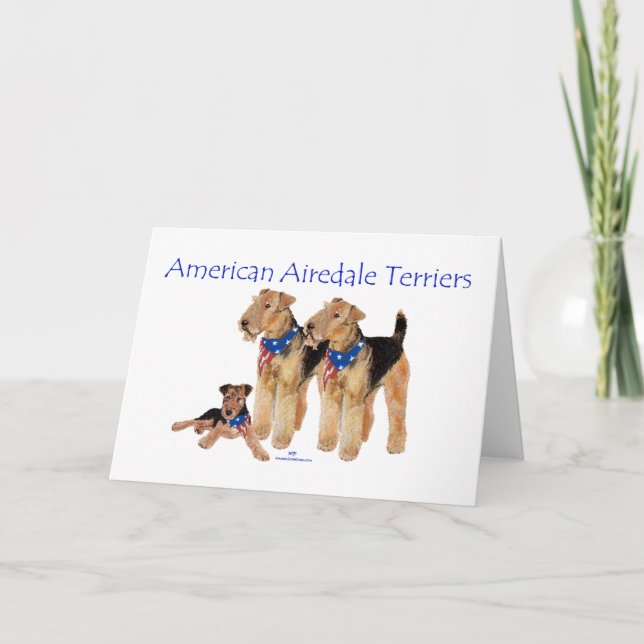 Airedale Terriers American Flag Card (Front)