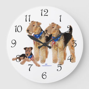 Airedale Terriers American Flag Large Clock