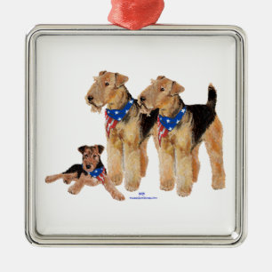 Airedale Terriers American Flag Metal Tree Decoration