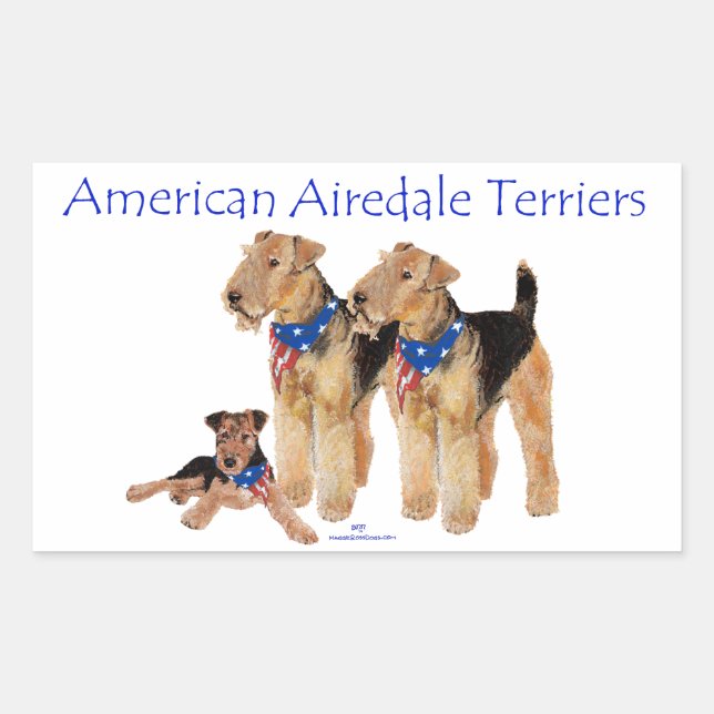 Airedale Terriers American Flag Rectangular Sticker (Front)