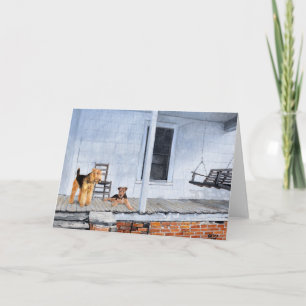 Airedale Terriers on the Veranda Card