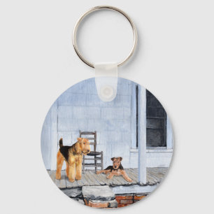 Airedale Terriers on the Veranda Key Ring