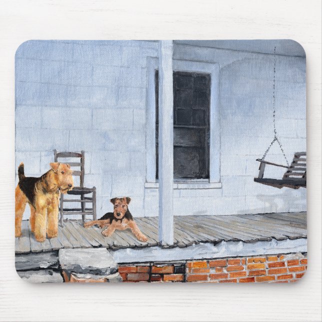 Airedale Terriers on the Veranda Mouse Pad (Front)