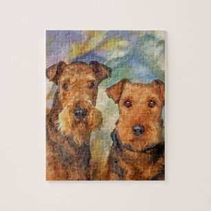 Airedale Terriers Portrait Mixed Media Jigsaw Puzzle