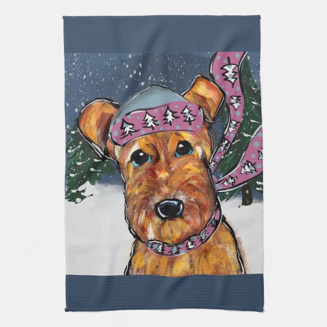 Airedale Terriers Tea Towel (Vertical)