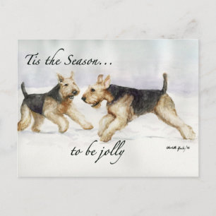 Airedale Tis the Seson art postcard