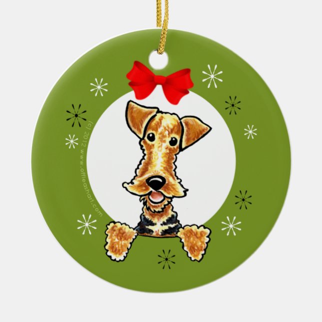 Airedale Welsh Terrier Christmas Classic Ceramic Ornament (Front)