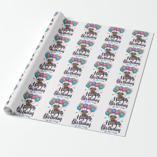 Airedale with Balloons Birthday Wrapping Paper (Unrolled)