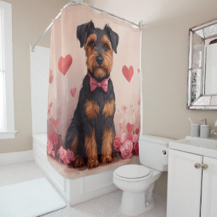 Airedale with Roses - Valentine's Day Shower Curtain