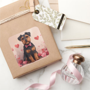 Airedale with Roses - Valentine's Day Square Sticker
