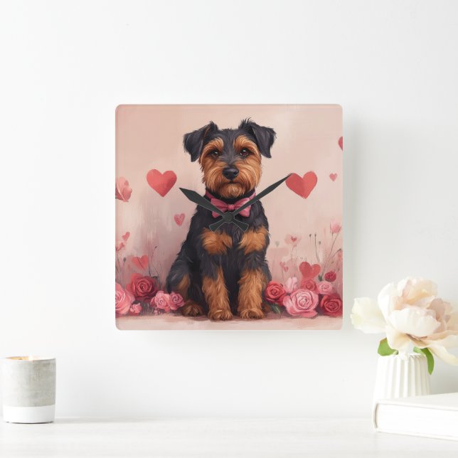 Airedale with Roses - Valentine's Day Square Wall Clock (Home)