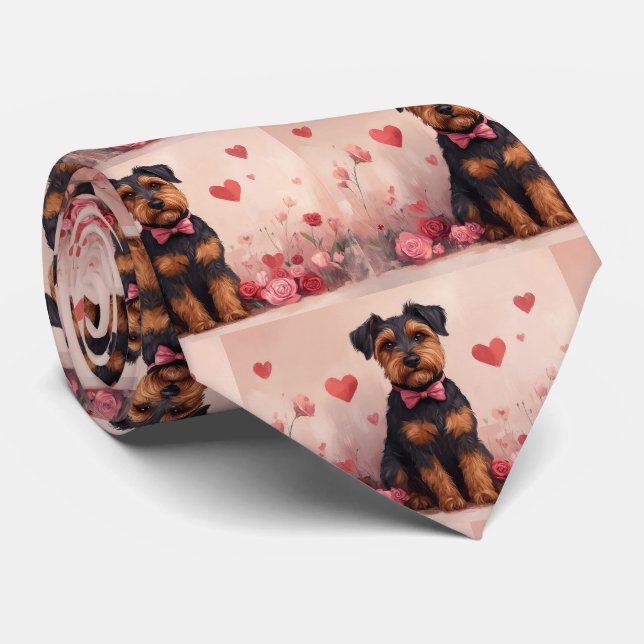 Airedale with Roses - Valentine's Day Tie (Rolled)