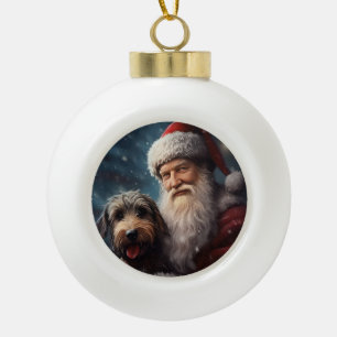 Airedale with Santa Claus Festive Christmas Ceramic Ball Christmas Ornament