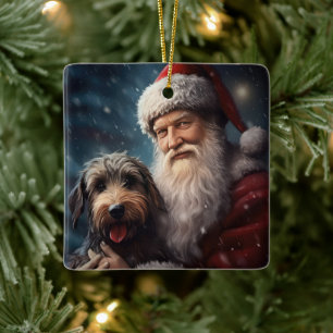 Airedale with Santa Claus Festive Christmas Ceramic Ornament