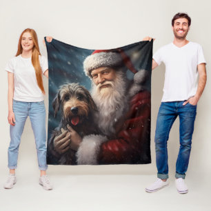 Airedale with Santa Claus Festive Christmas  Fleece Blanket