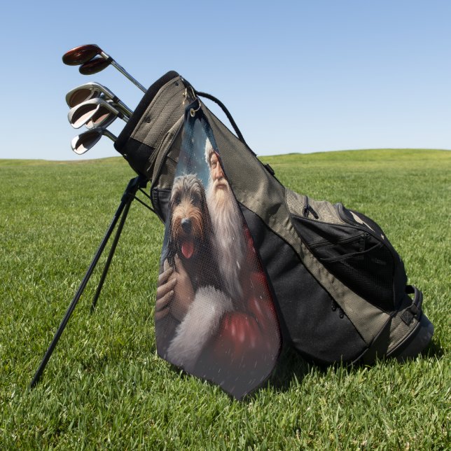 Airedale with Santa Claus Festive Christmas  Golf Towel (Green)