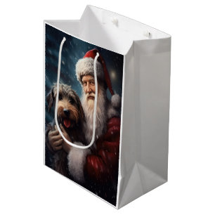 Airedale with Santa Claus Festive Christmas  Medium Gift Bag