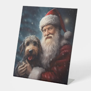 Airedale with Santa Claus Festive Christmas  Pedestal Sign