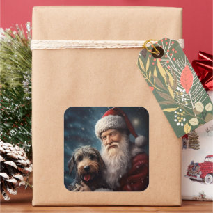 Airedale with Santa Claus Festive Christmas  Square Sticker