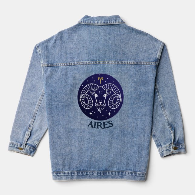 Aires Ram Zodiac Sign Design Denim Jacket (Back)