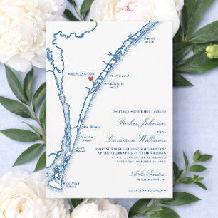 Airlie Gardens Wedding Navy Wilmington NC Map Invitation