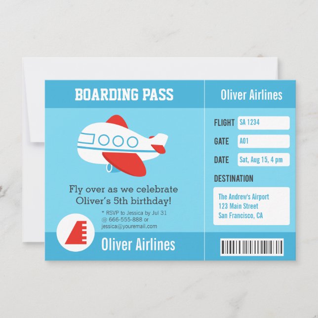 Airline Boarding Pass Birthday Party Invitations (Front)