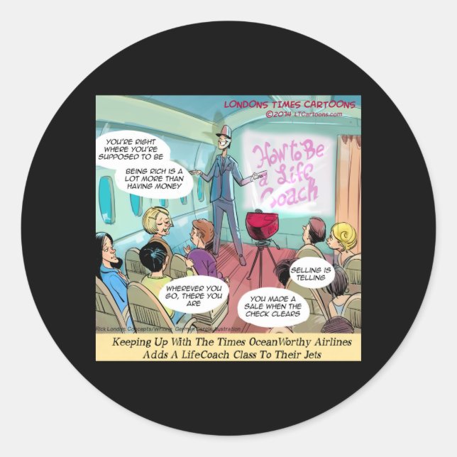 Airline LifeCoach Class Funny Classic Round Sticker (Front)