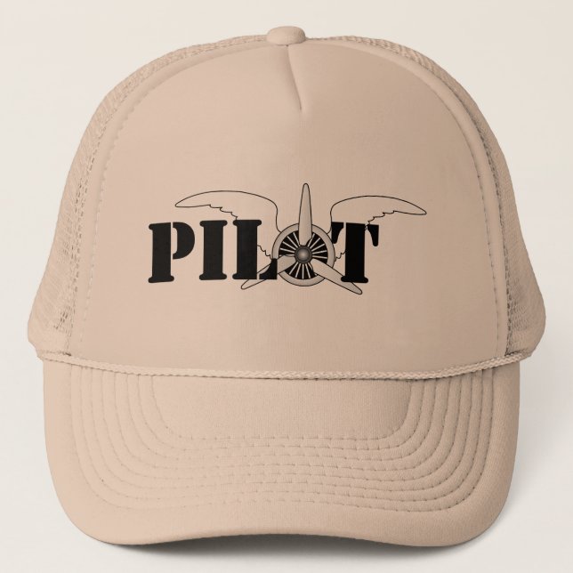 Airline Pilot Aircraft Engine and Wings Graphic Trucker Hat (Front)