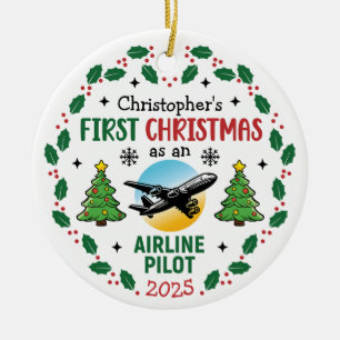 Airline Pilot First Christmas Personalized Ceramic Ornament
