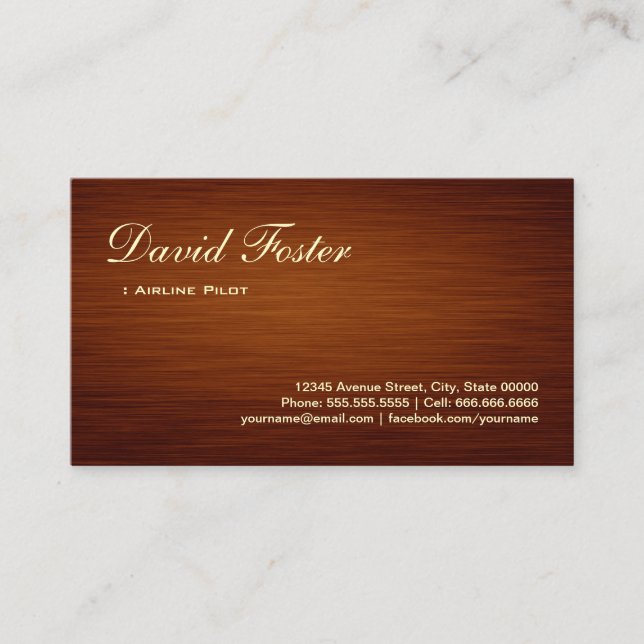 Airline Pilot - Wood Grain Look Business Card (Front)