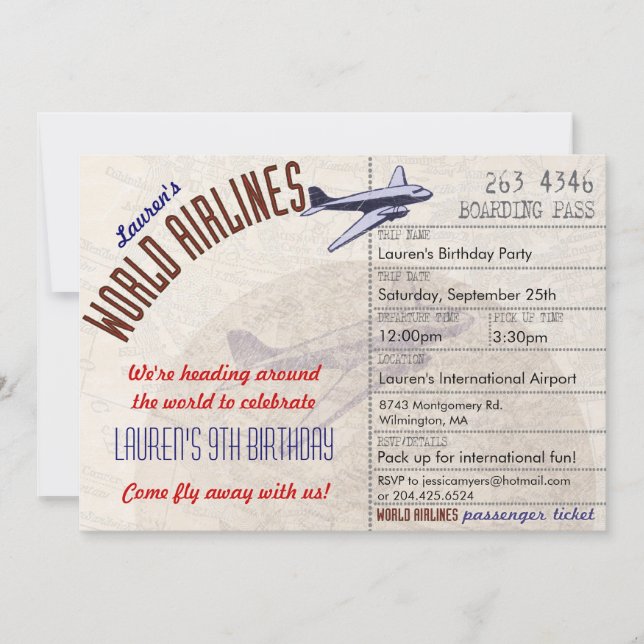 Airline Ticket Destination Party Invitation (Front)