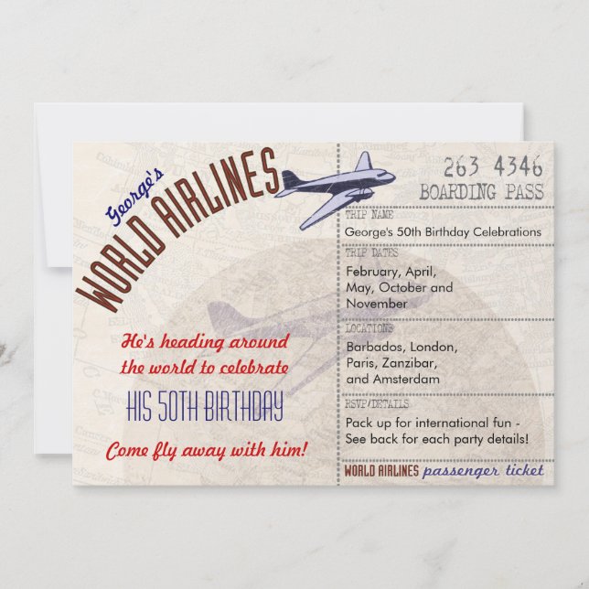 Airline Ticket Party Invite MultiDates - CUSTOM (Front)