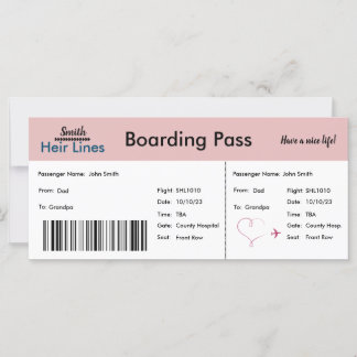 Airline Ticket Pregnancy Announcement (Pink/Blue)