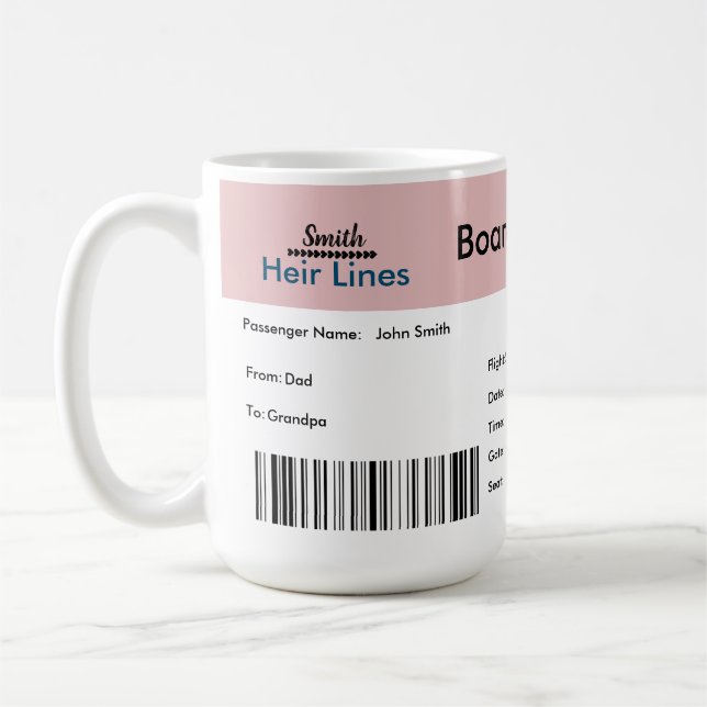 Airline Ticket Travel-Themed Pregnancy Reveal Mug (Left)
