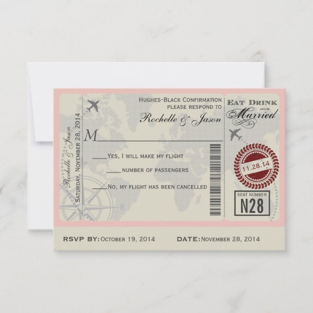 Airline Ticket Wedding RSVP Card (Front)