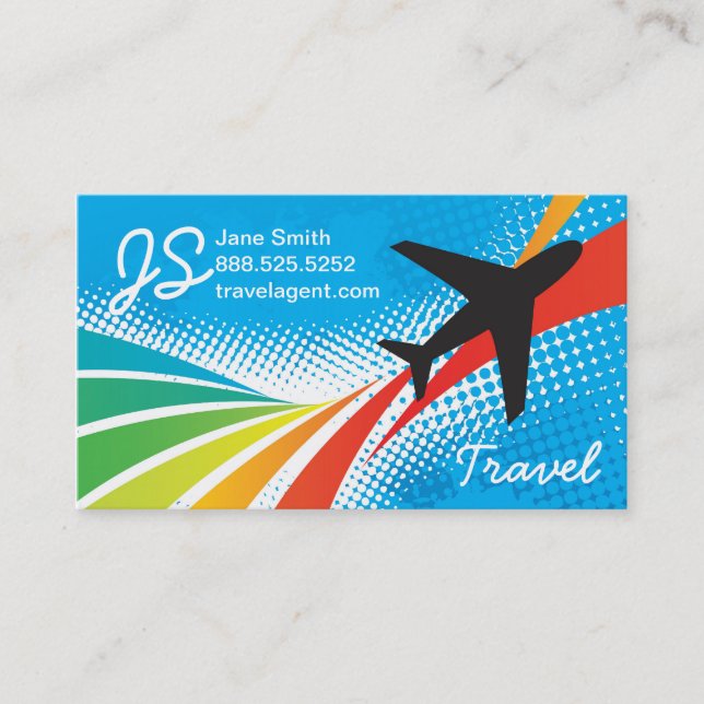 Airline Vacation Travel Abstract Halftone Business Card (Front)